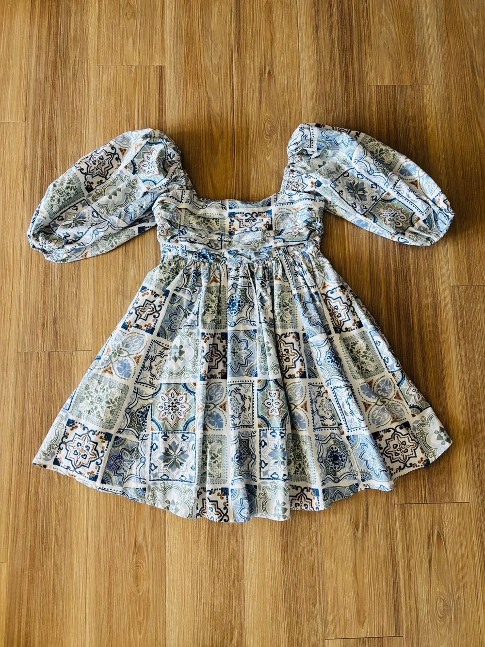Abercrombie & Fitch Emerson Dress Mini Poplin Babydoll Blue Patchwork S Cottage